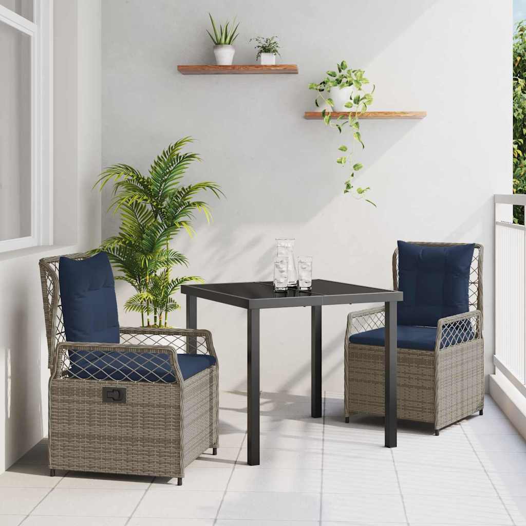 Garten Essgruppe 3 stk. Grau Poly-Rattan
