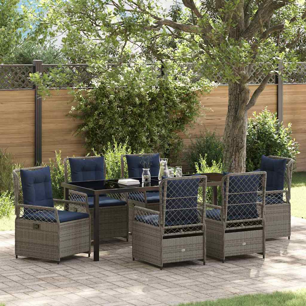 Garten Essgruppe 7 stk. Grau Poly-Rattan