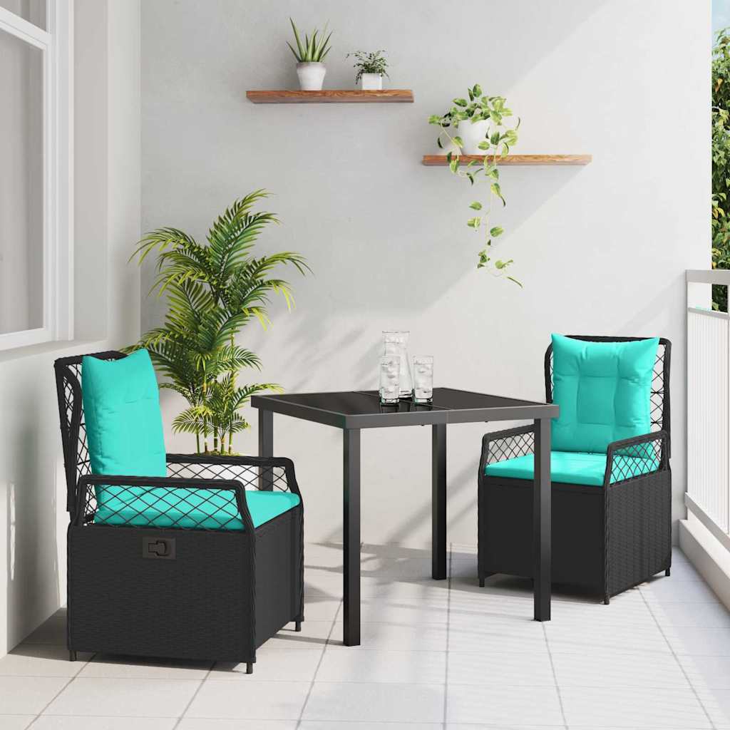 Garten Essgruppe 3 stk. Schwarz Poly-Rattan