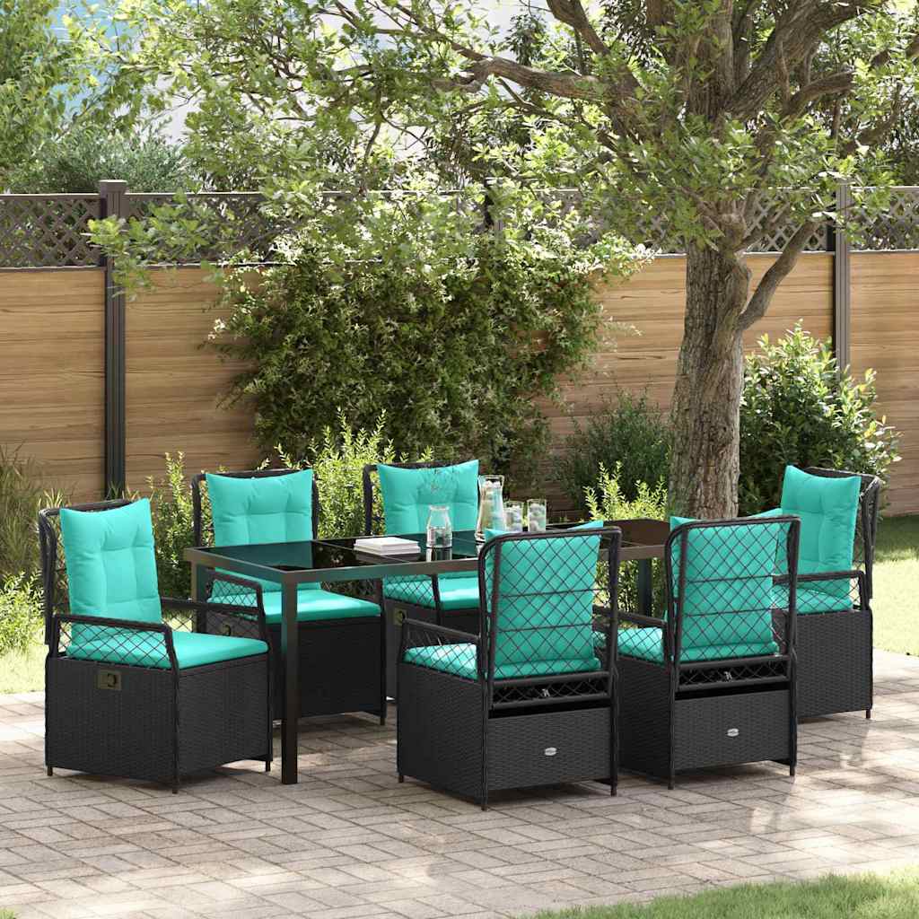 Garten Essgruppe 7 stk. Schwarz Poly-Rattan