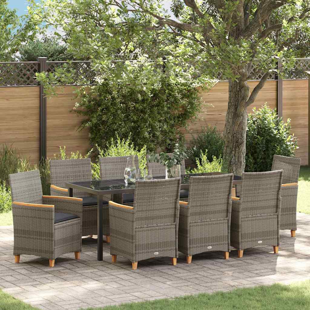 Garten Essgruppe 9 stk. Grau Poly-Rattan