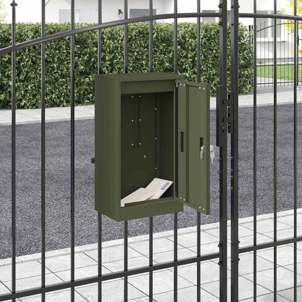 Briefkasten mit Speicher mit Tür Olivgrün 30 x 20 x 55 cm Stahl