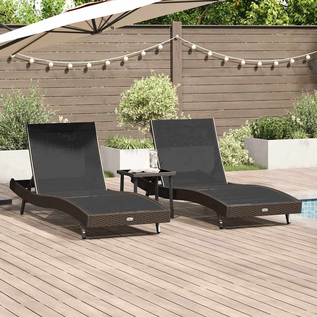 Sonnenliege 3 stk. Poly-Rattan Braun