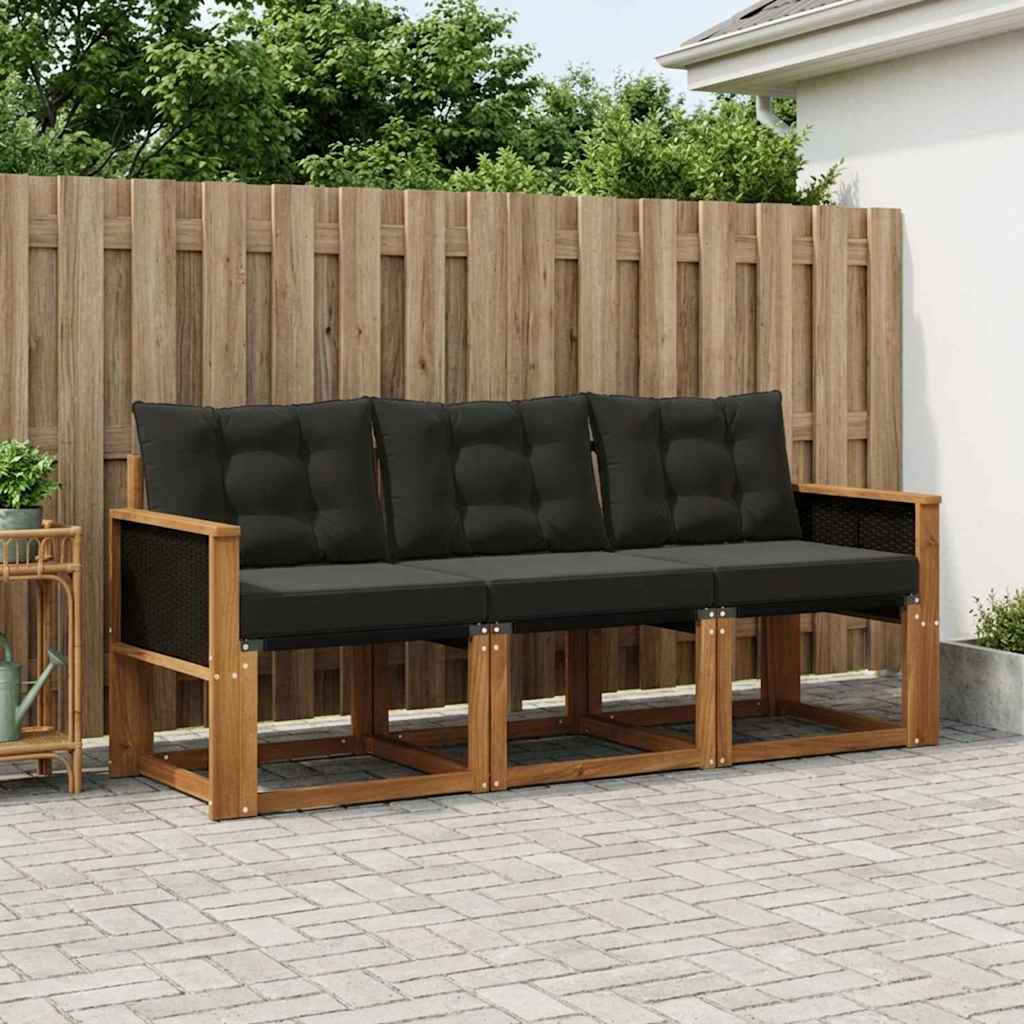 Outdoor-Sofagarnitur 3 stk. Natürlich und Schwarz