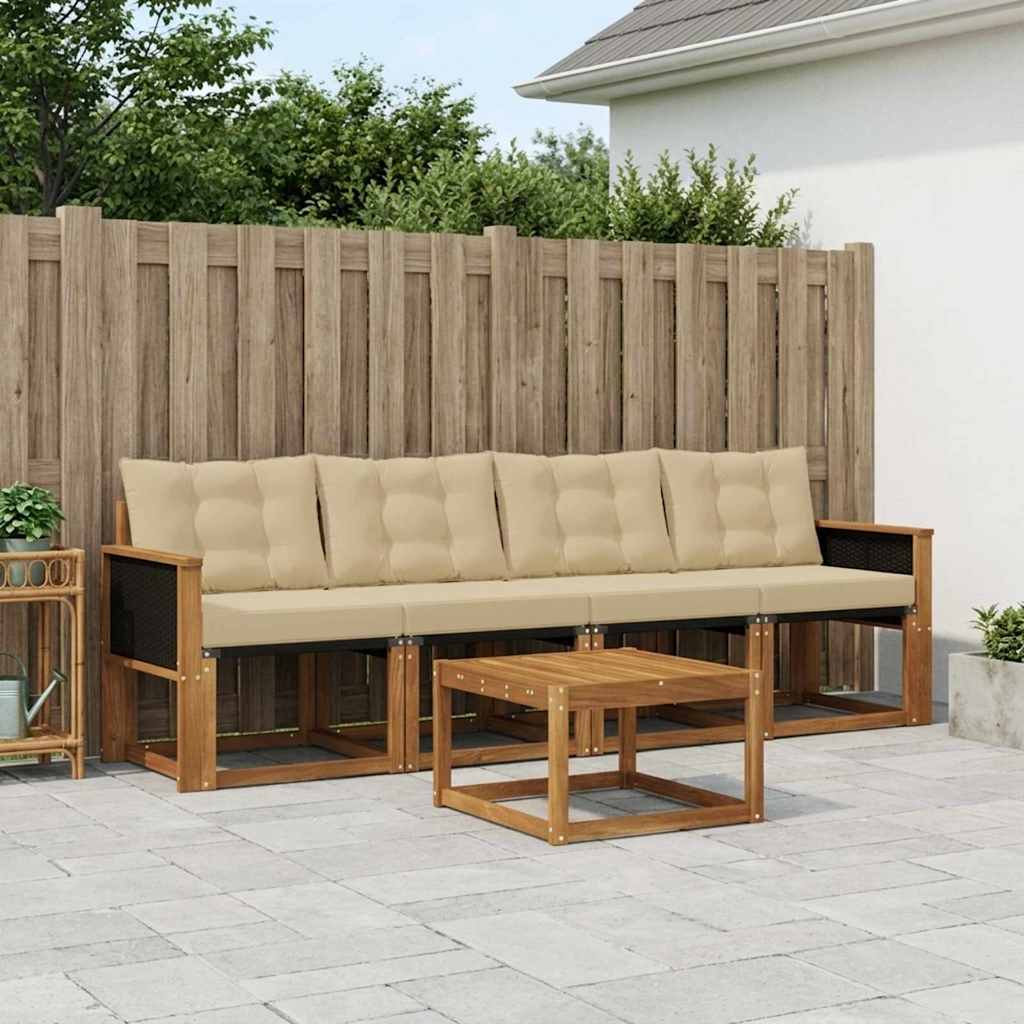 Outdoor-Sofagarnitur 5 stk. Natur und Beige