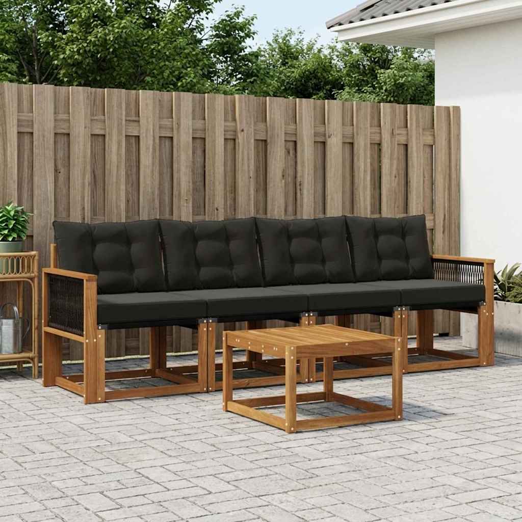 Outdoor-Sofagarnitur 5 stk. Natürlich und Schwarz