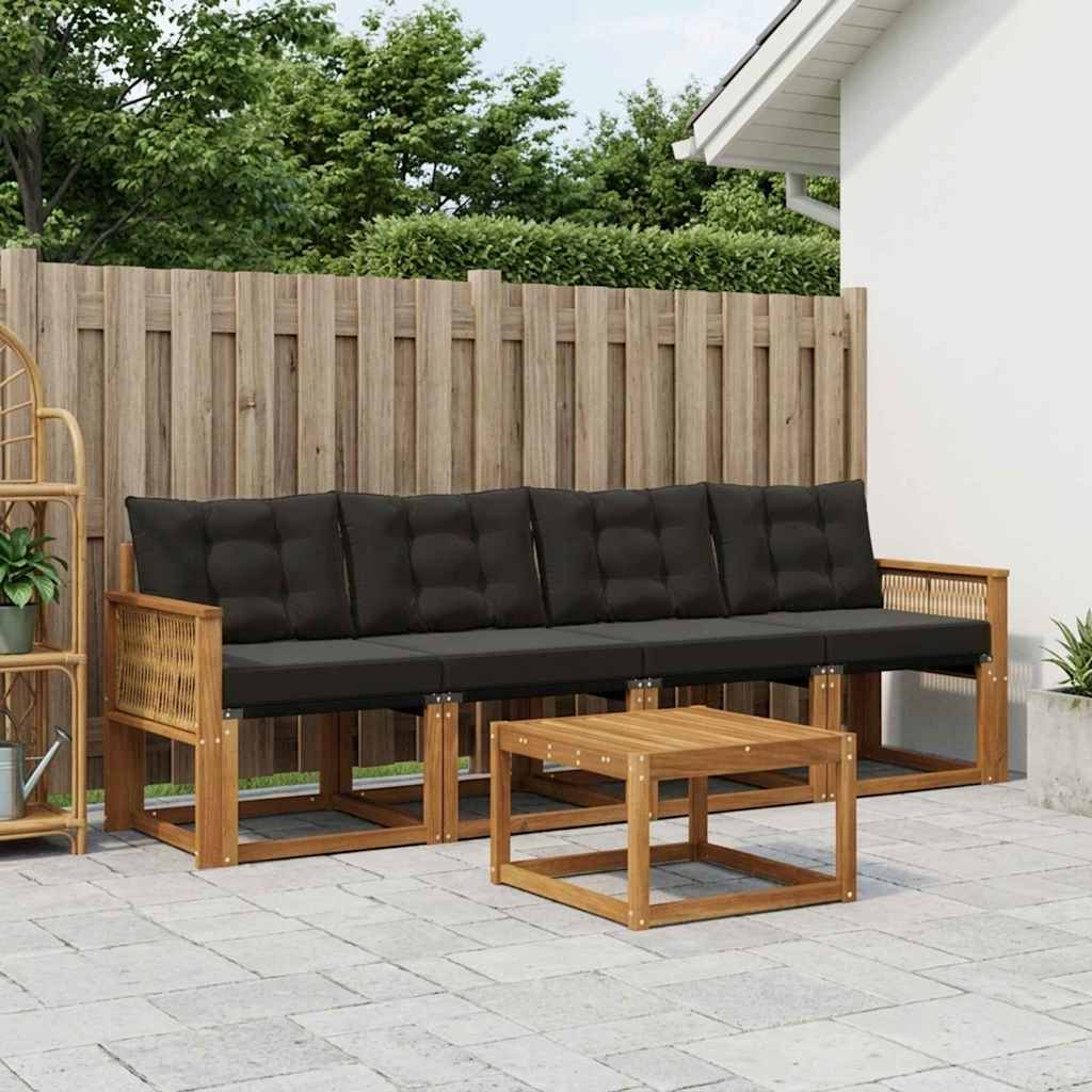 Outdoor-Sofagarnitur 5 stk. Natürlich und Schwarz