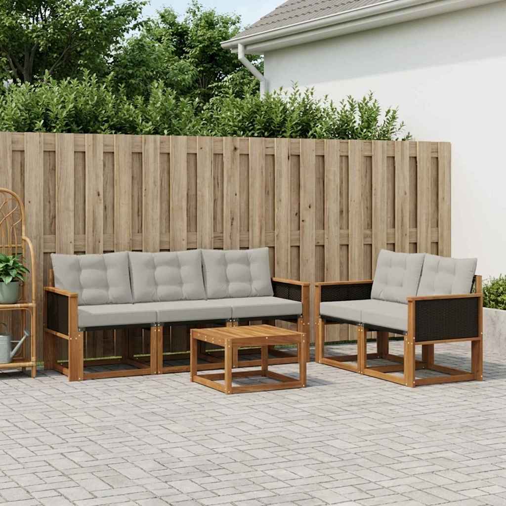 Outdoor-Sofagarnitur 6 stk. Natürlich und Hellgrau