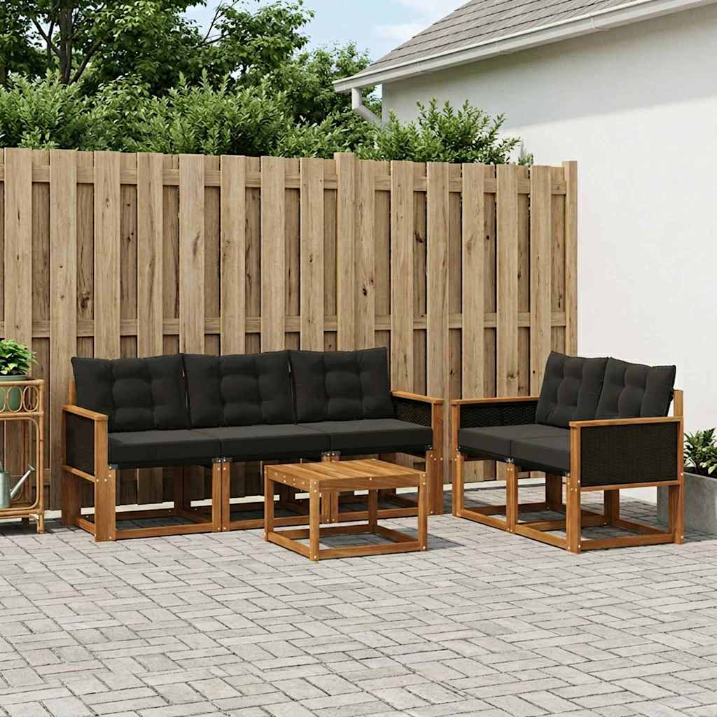 Outdoor-Sofagarnitur 6 stk. Natürlich und Schwarz