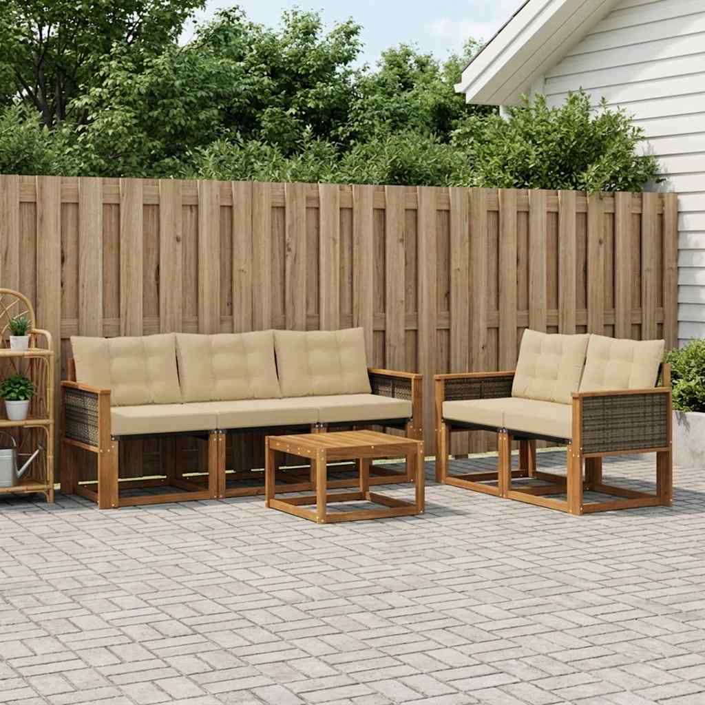 Outdoor-Sofagarnitur 6 stk. Natur und Beige