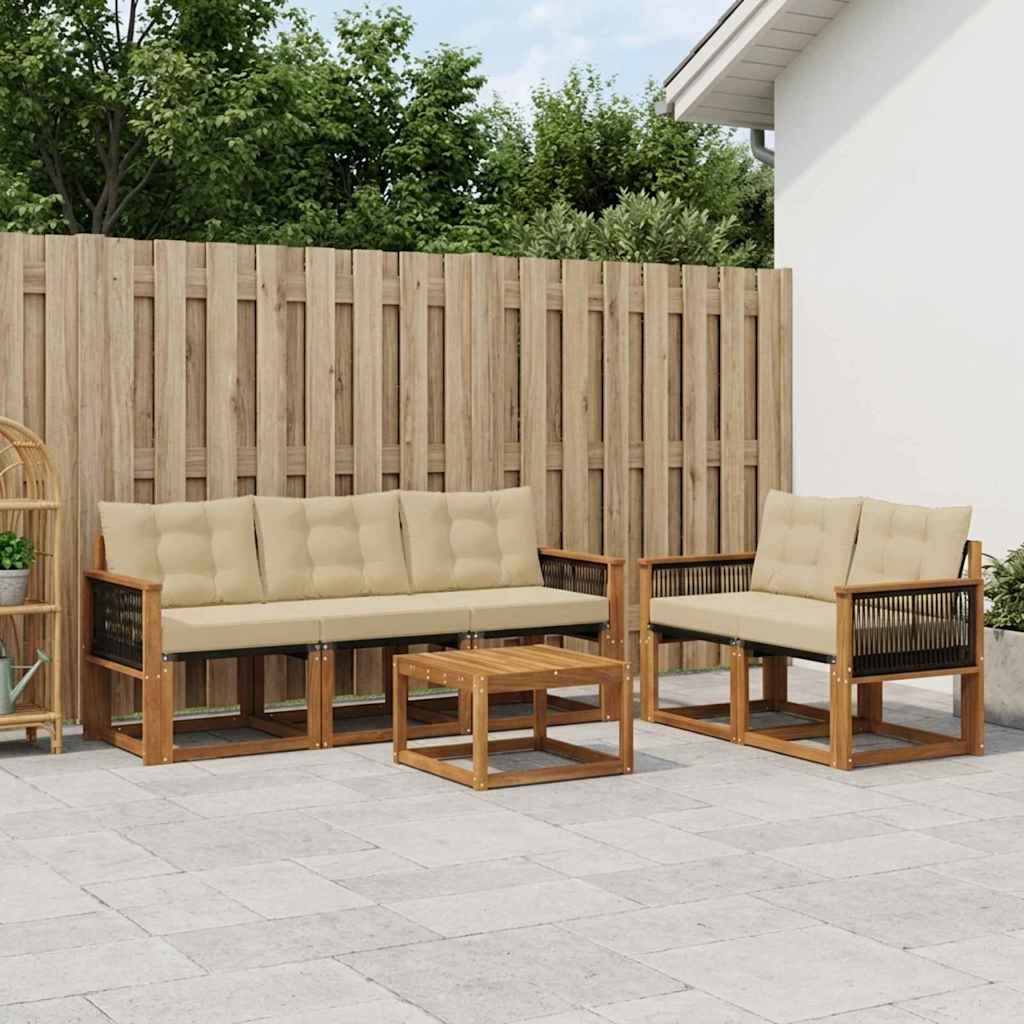 Outdoor-Sofagarnitur 6 stk. Natur und Beige