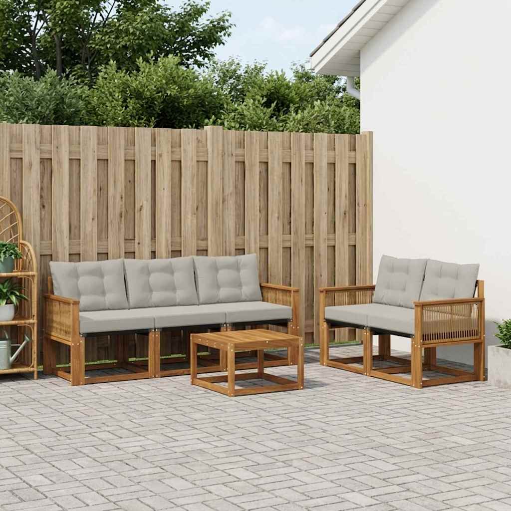 Outdoor-Sofagarnitur 6 stk. Natürlich und Hellgrau