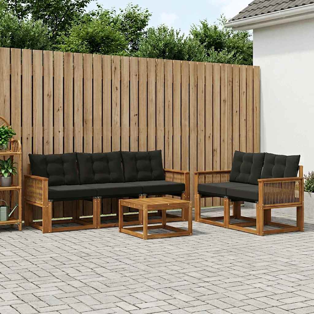 Outdoor-Sofagarnitur 6 stk. Natürlich und Schwarz