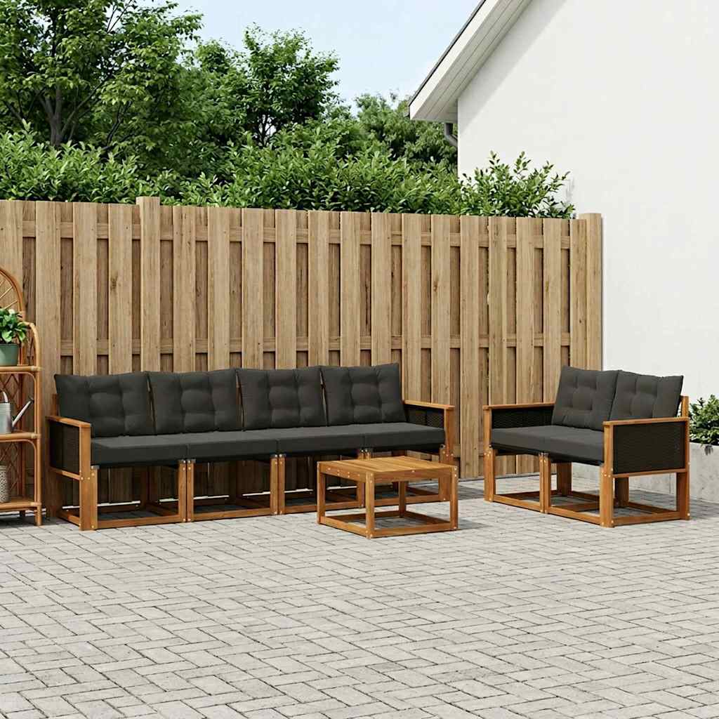 Outdoor-Sofagarnitur 7 stk. Natürlich und Schwarz