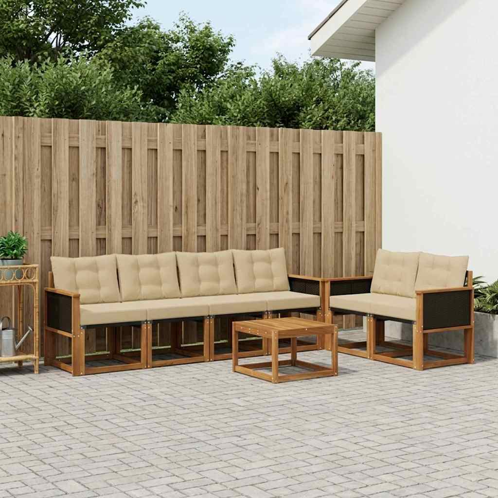 Outdoor-Sofagarnitur 7 stk. Natur und Beige