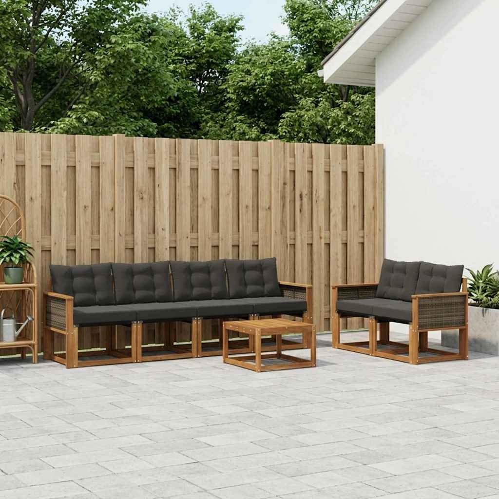 Outdoor-Sofagarnitur 7 stk. Natürlich und Schwarz