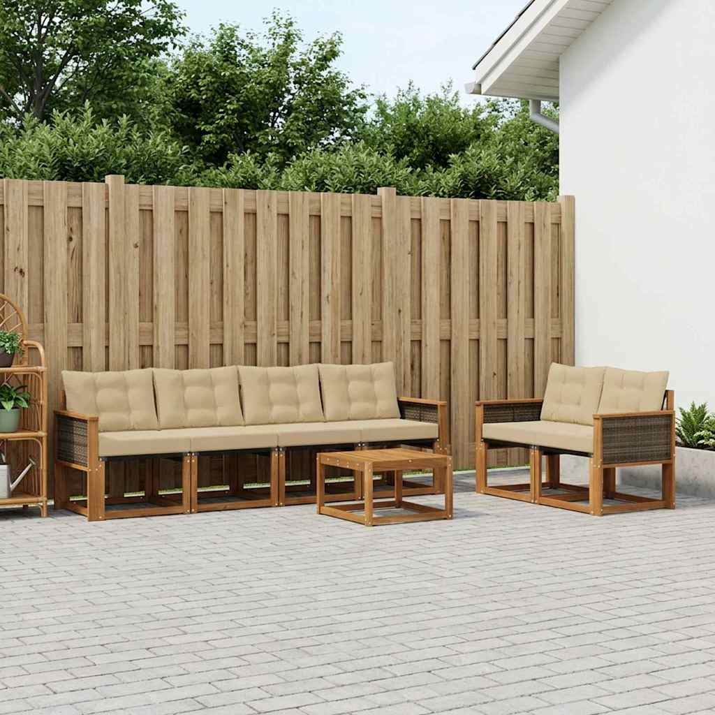 Outdoor-Sofagarnitur 7 stk. Natur und Beige