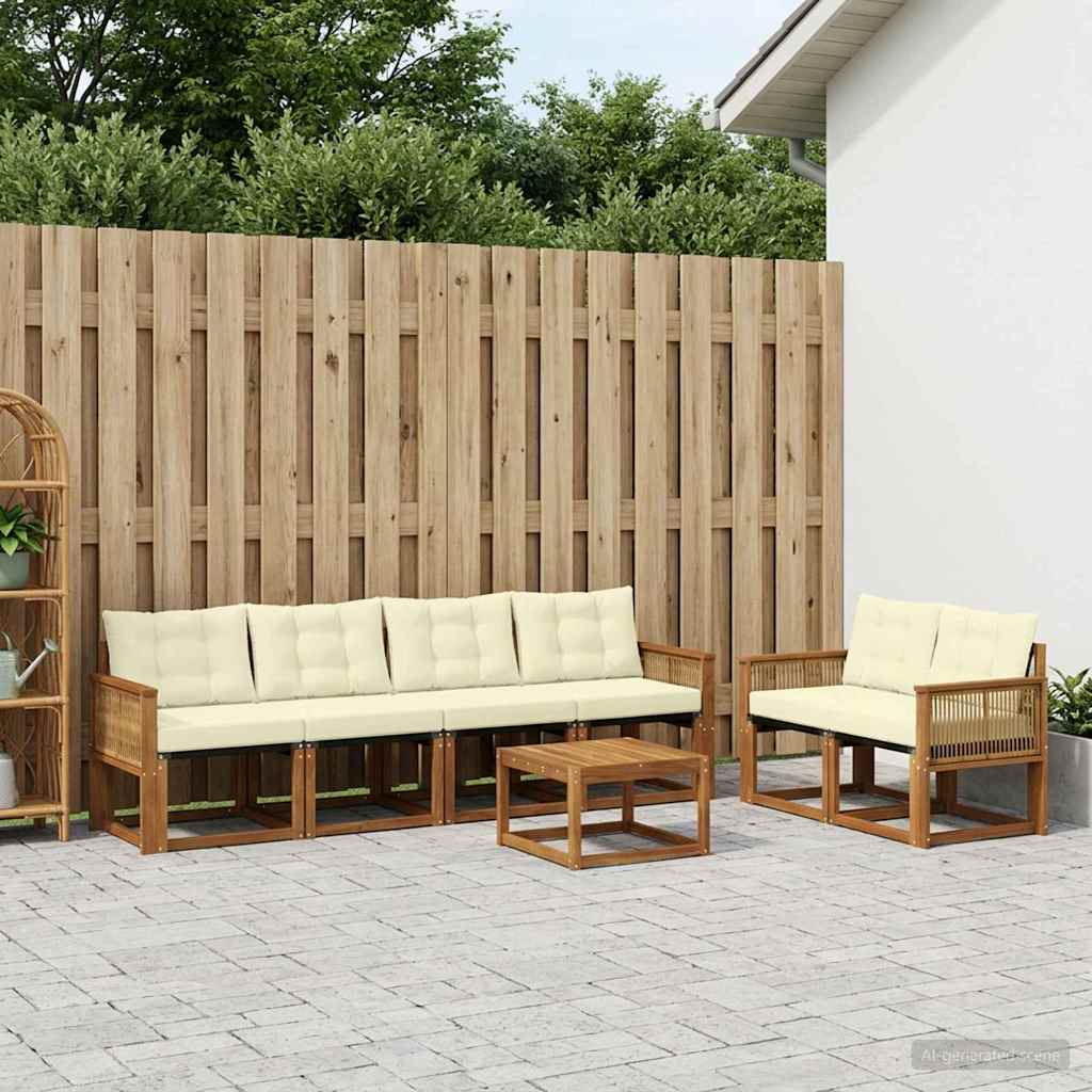 Outdoor-Sofagarnitur 7 stk. Natur und Creme