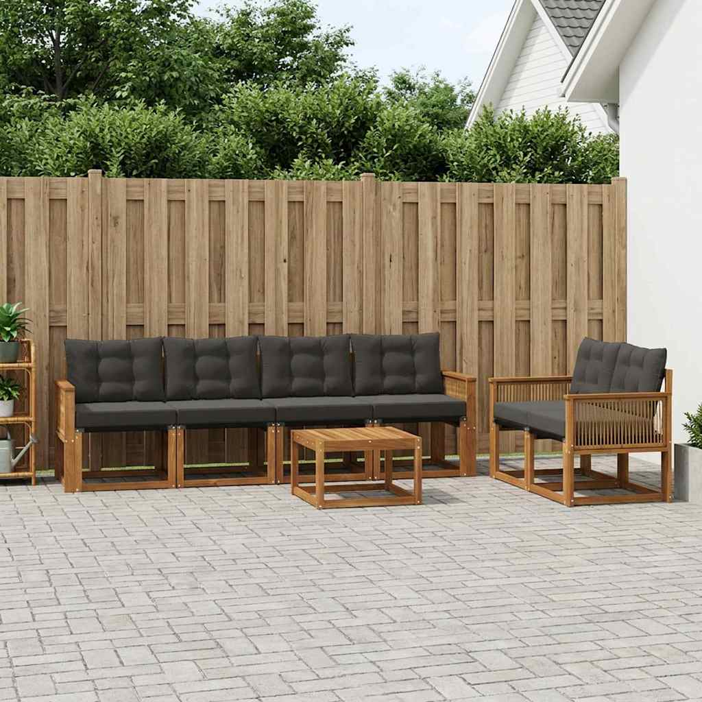 Outdoor-Sofagarnitur 7 stk. Natürlich und Schwarz