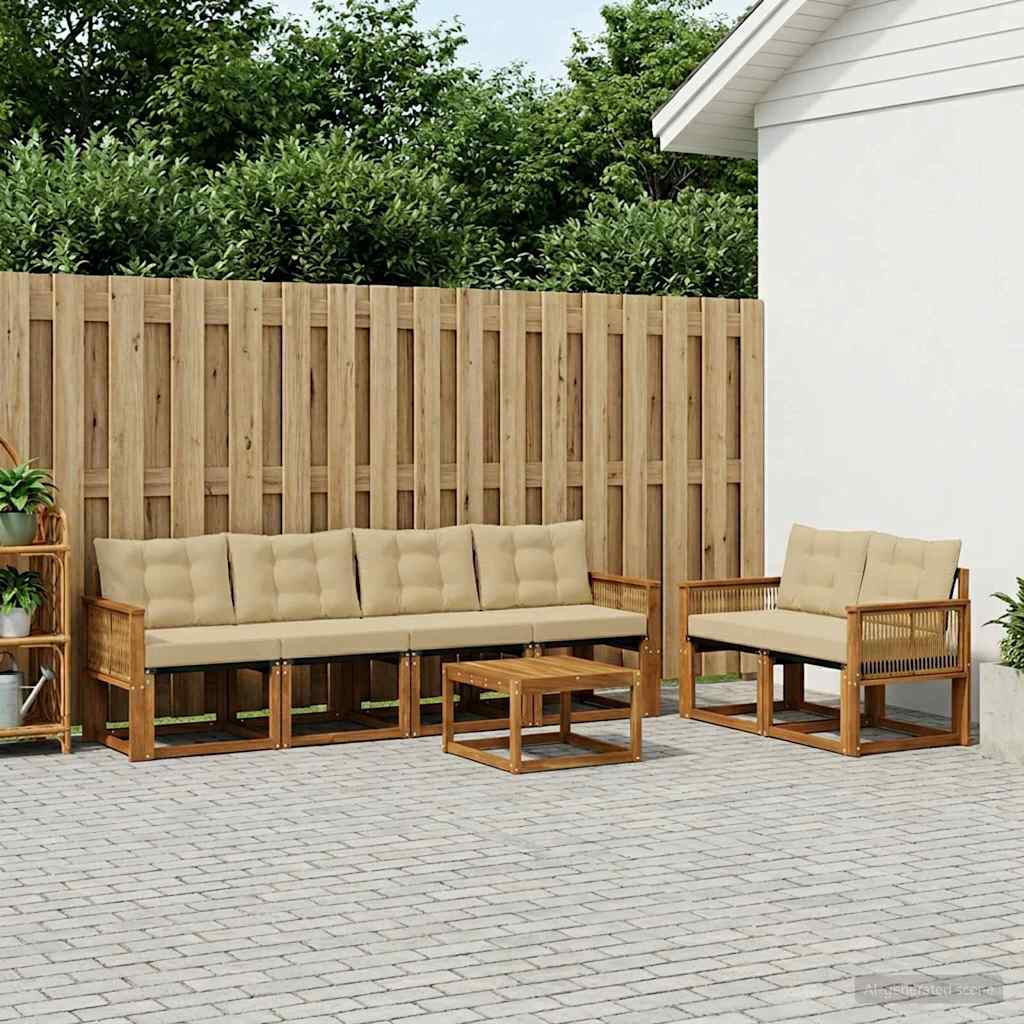 Outdoor-Sofagarnitur 7 stk. Natur und Beige