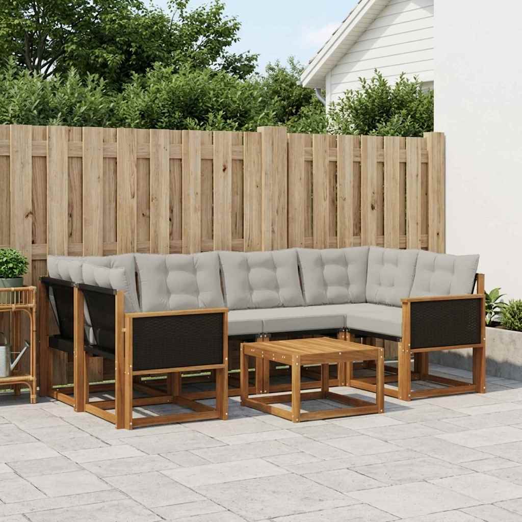 Outdoor-Sofagarnitur 7 stk. Natürlich und Hellgrau