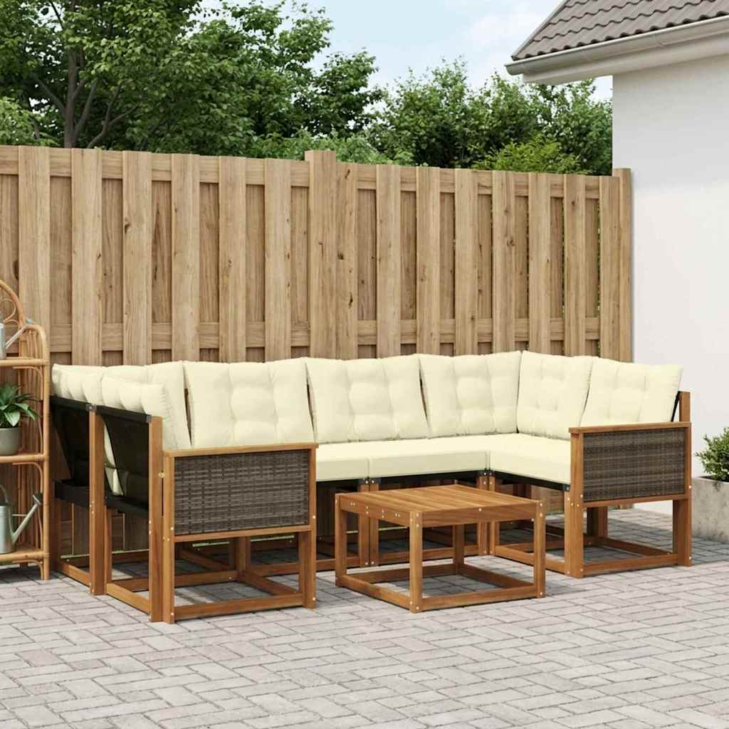 Outdoor-Sofagarnitur 7 stk. Natur und Creme