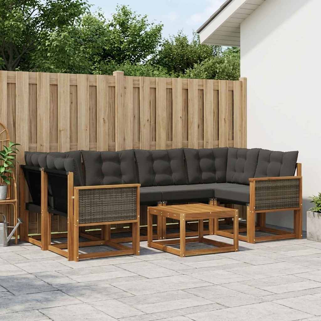 Outdoor-Sofagarnitur 7 stk. Natürlich und Schwarz
