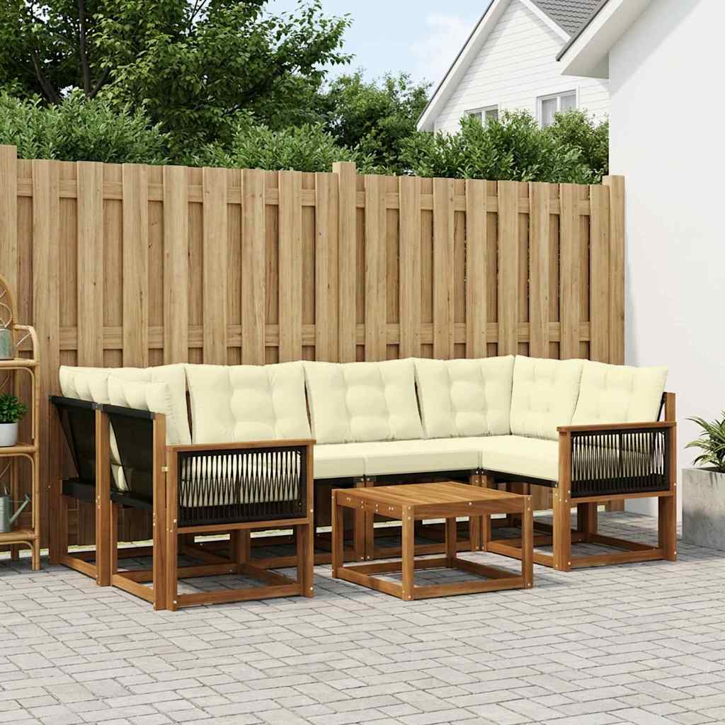 Outdoor-Sofagarnitur 7 stk. Natur und Creme