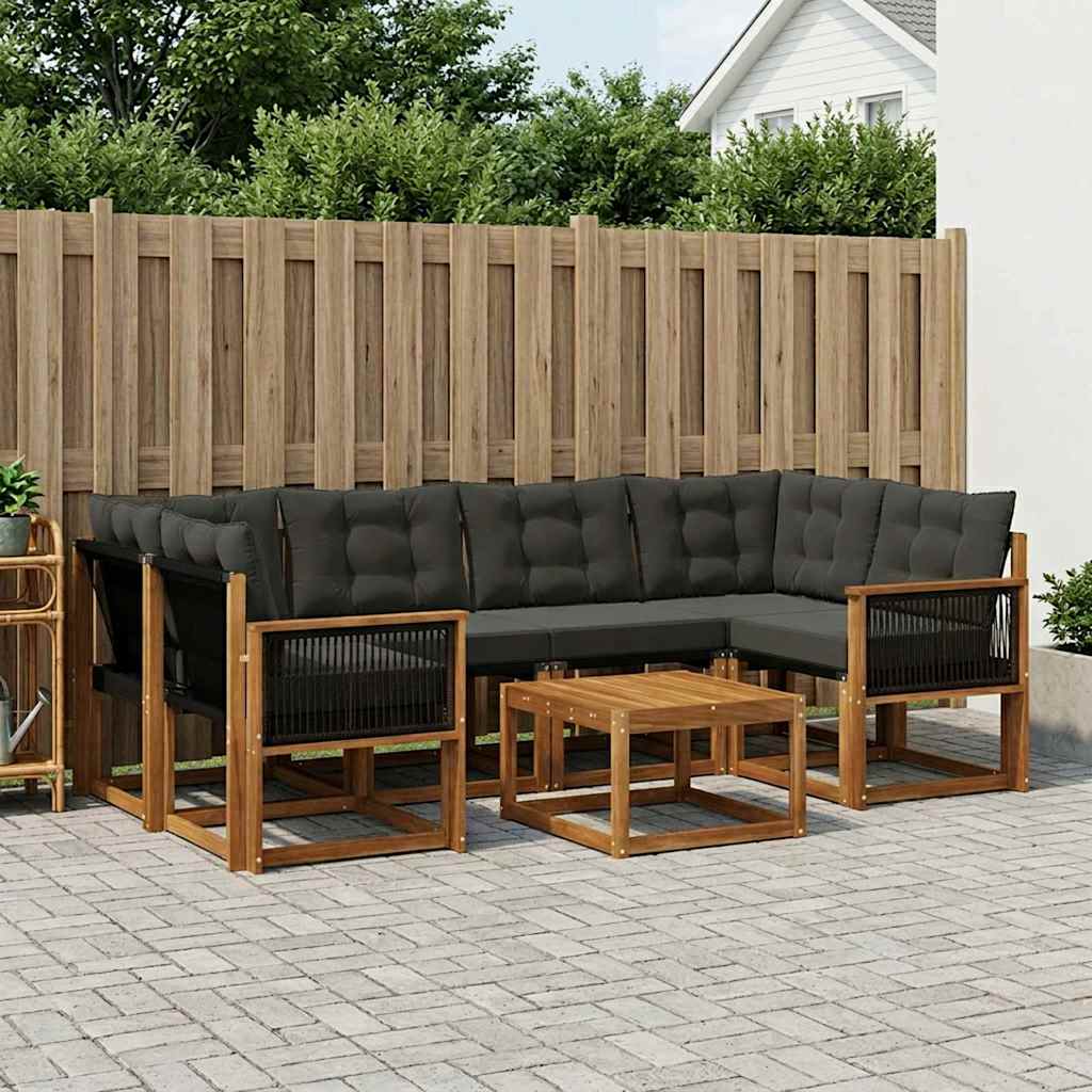 Outdoor-Sofagarnitur 7 stk. Natürlich und Schwarz