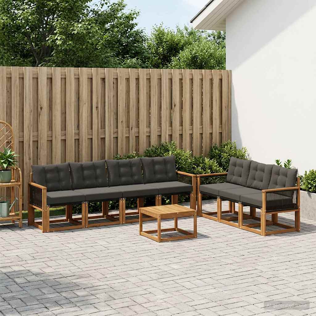 Outdoor-Sofagarnitur 8 stk. Natürlich und Schwarz