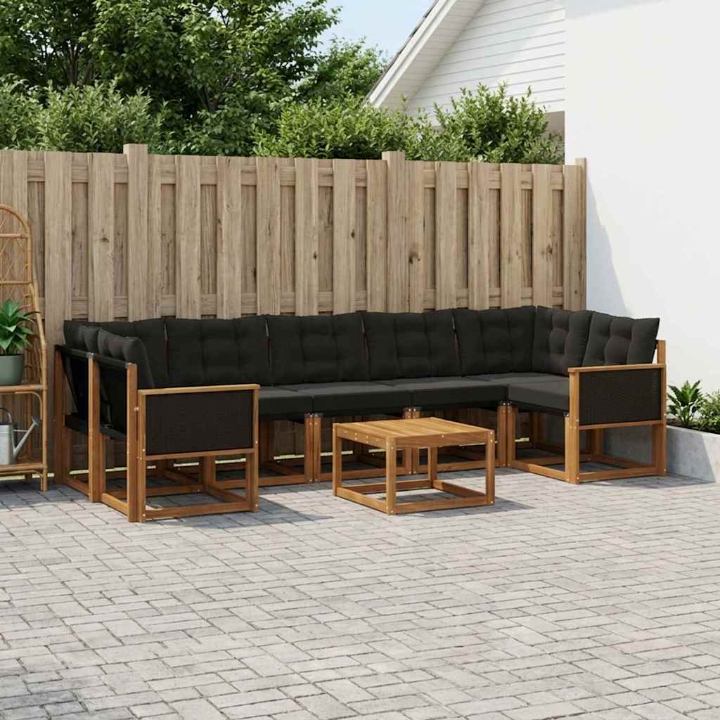 Outdoor-Sofagarnitur 8 stk. Natürlich und Schwarz
