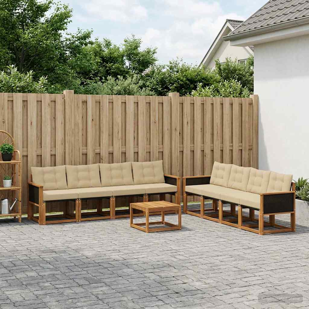 Outdoor-Sofagarnitur 9 stk. Natur und Beige