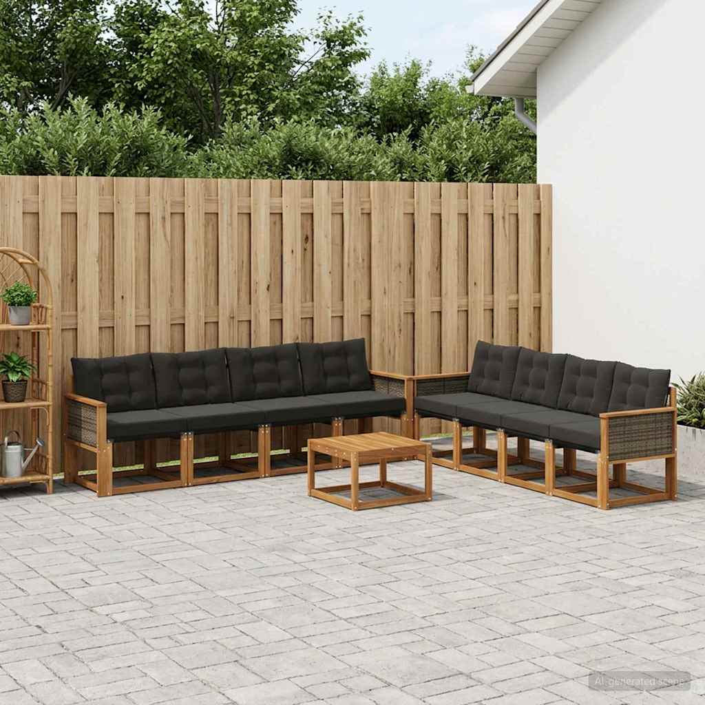 Outdoor-Sofagarnitur 9 stk. Natürlich und Schwarz