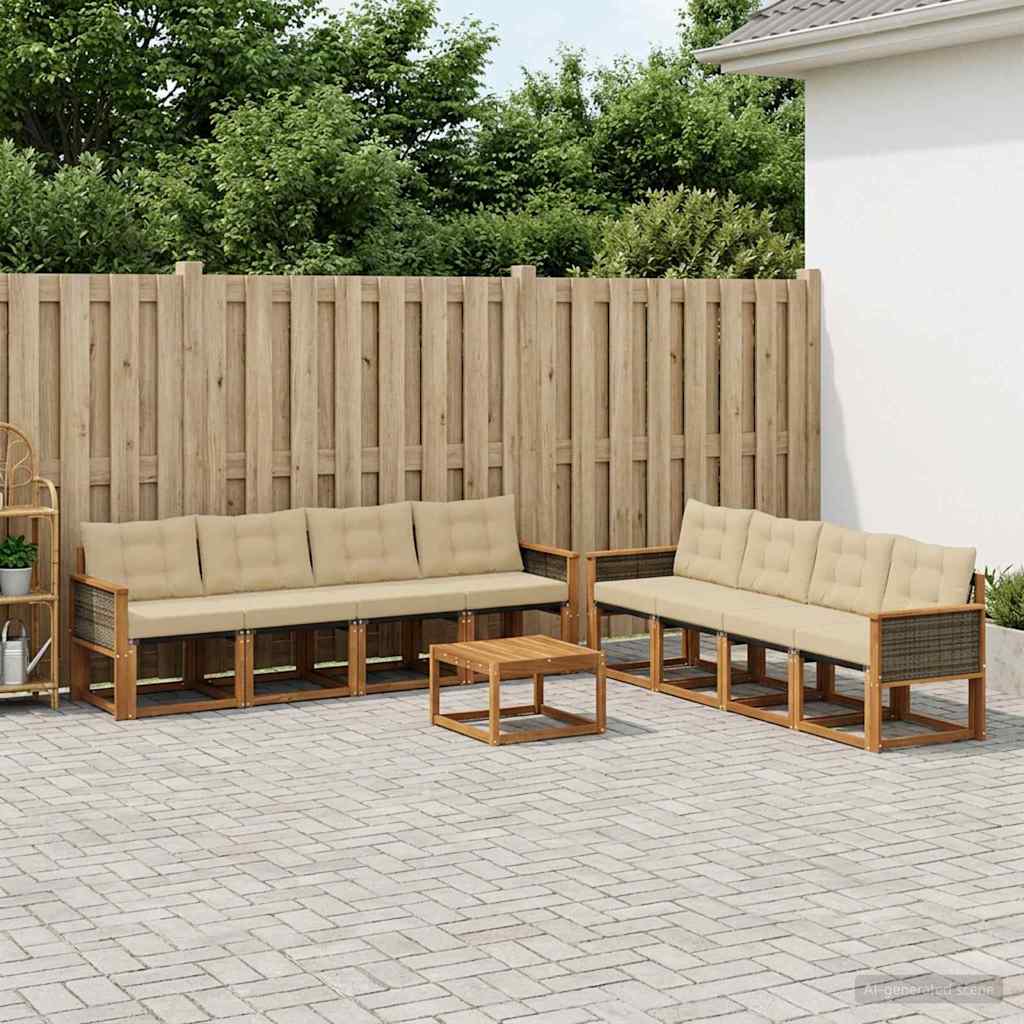 Outdoor-Sofagarnitur 9 stk. Natur und Beige