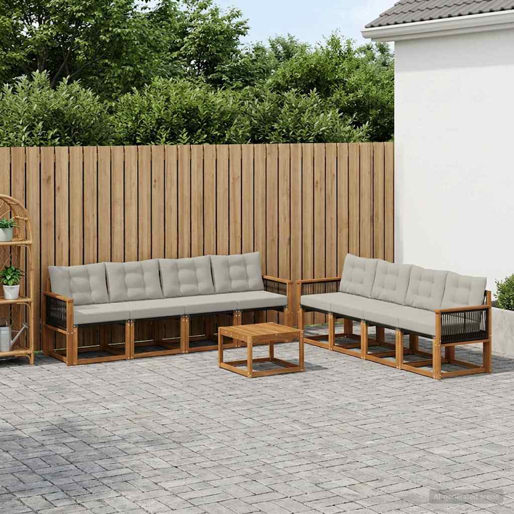 Outdoor-Sofagarnitur 9 stk. Natürlich und Hellgrau