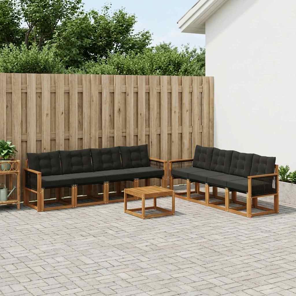 Outdoor-Sofagarnitur 9 stk. Natürlich und Schwarz