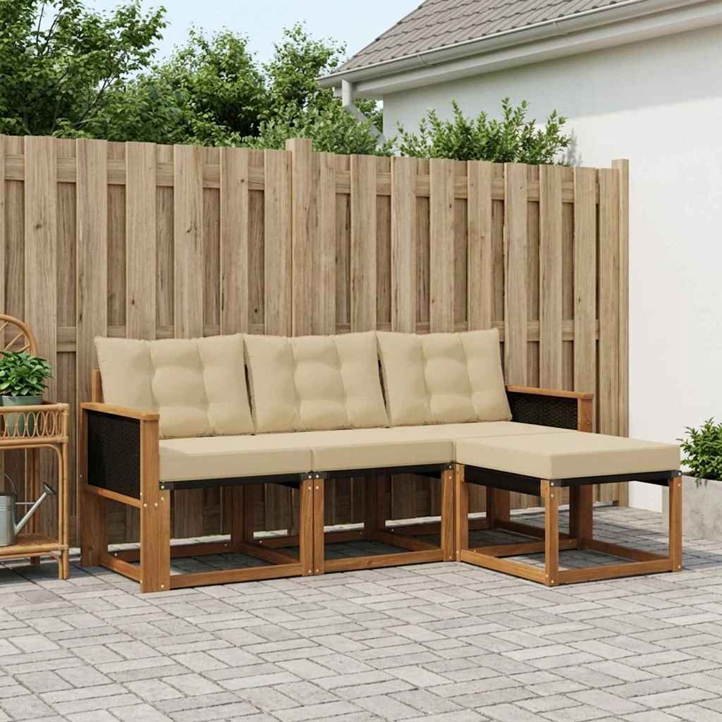 Outdoor-Sofagarnitur 4 stk. Natur und Beige