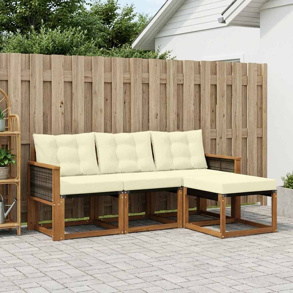 Outdoor-Sofagarnitur 4 stk. Natur und Creme