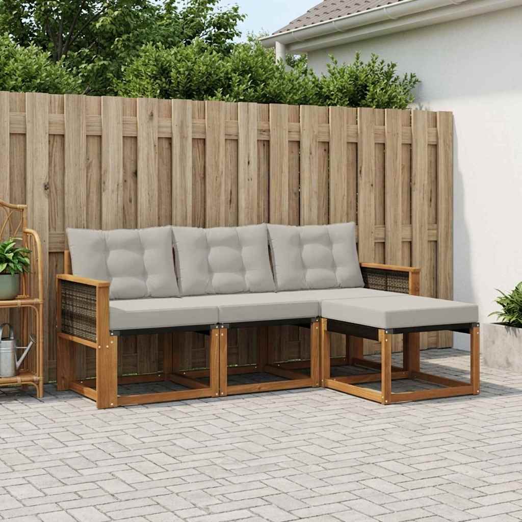 Outdoor-Sofagarnitur 4 stk. Natürlich und Hellgrau