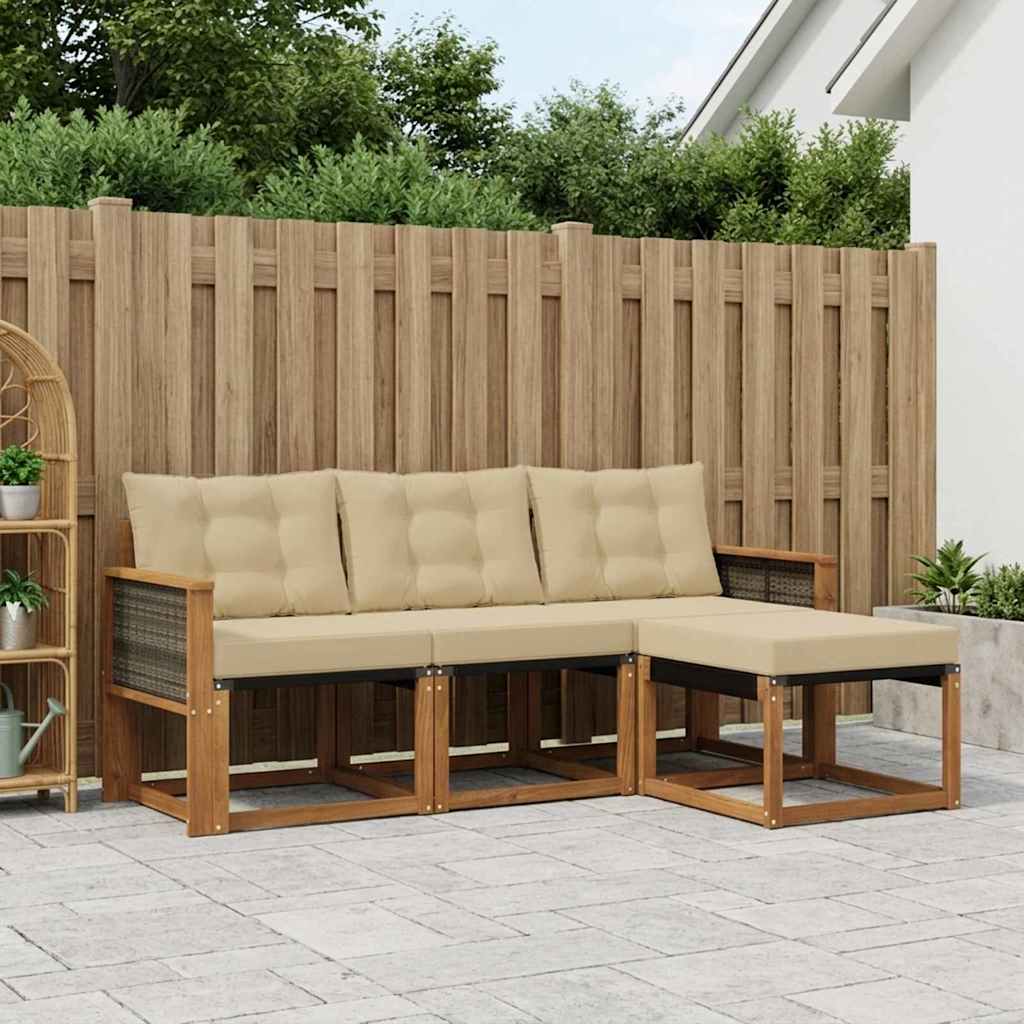 Outdoor-Sofagarnitur 4 stk. Natur und Beige
