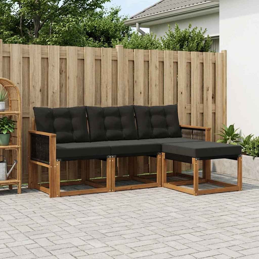 Outdoor-Sofagarnitur 4 stk. Natürlich und Schwarz