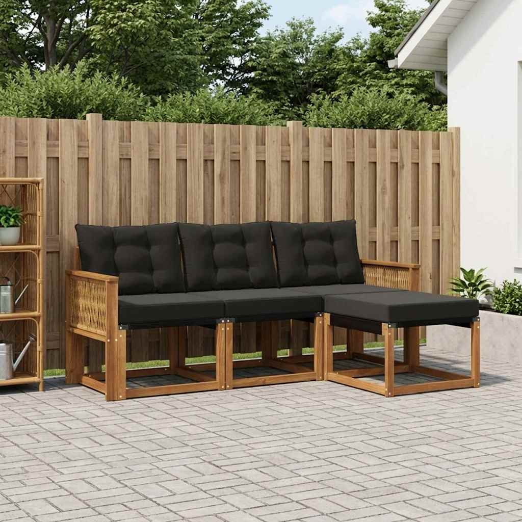 Outdoor-Sofagarnitur 4 stk. Natürlich und Schwarz