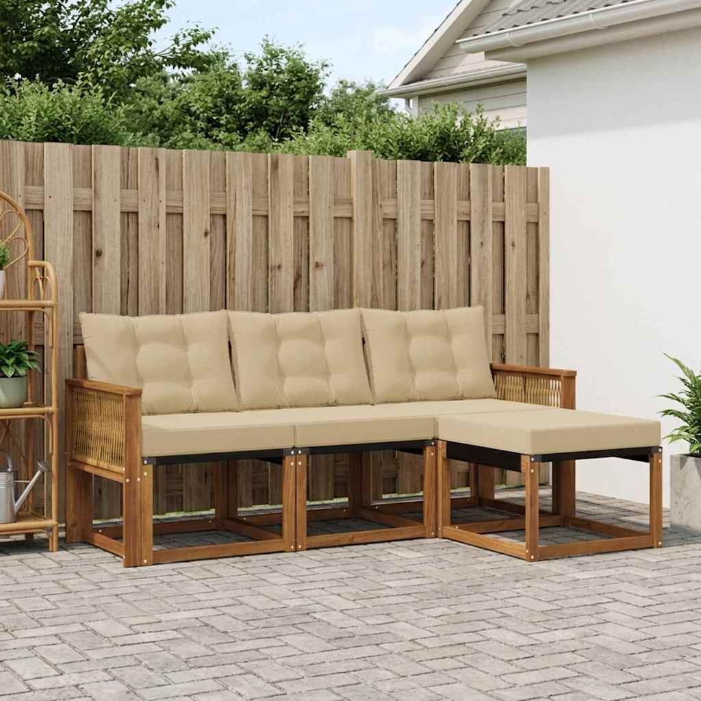 Outdoor-Sofagarnitur 4 stk. Natur und Beige
