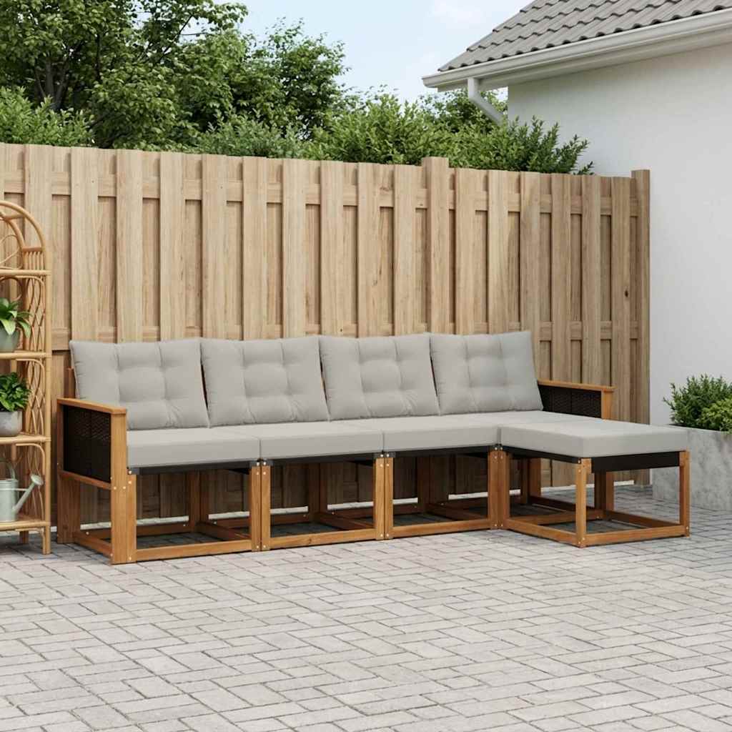 Outdoor-Sofagarnitur 5 stk. Natürlich und Hellgrau