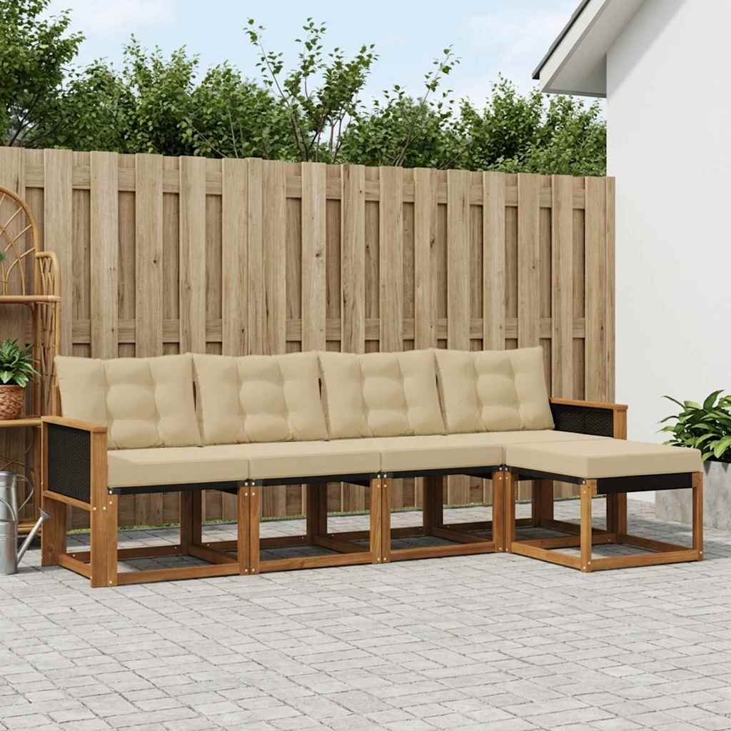 Outdoor-Sofagarnitur 5 stk. Natur und Beige