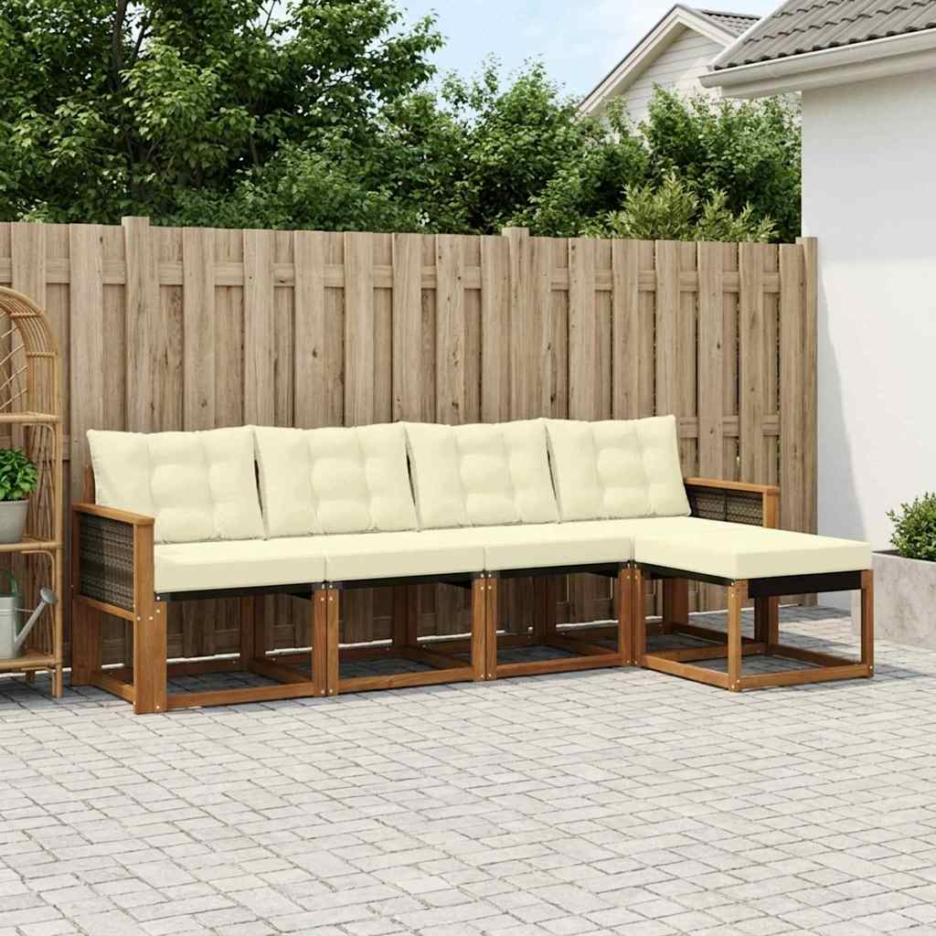 Outdoor-Sofagarnitur 5 stk. Natur und Creme