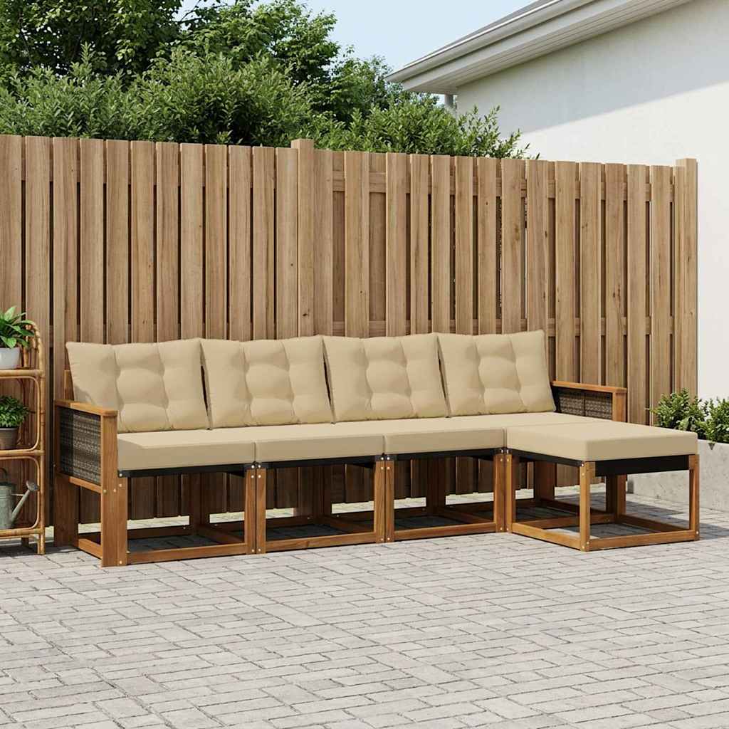 Outdoor-Sofagarnitur 5 stk. Natur und Beige