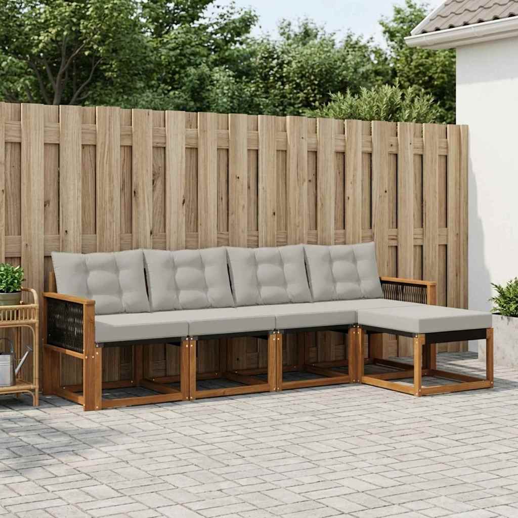 Outdoor-Sofagarnitur 5 stk. Natürlich und Hellgrau