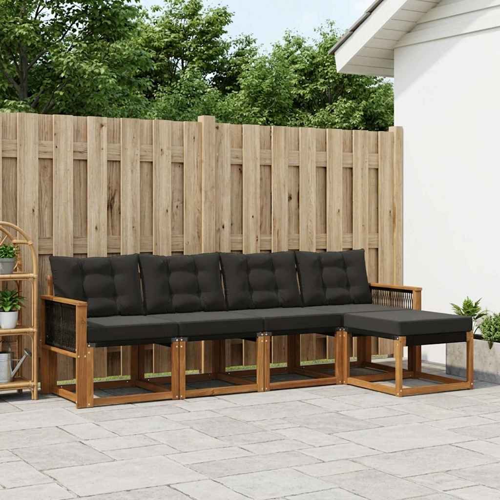 Outdoor-Sofagarnitur 5 stk. Natürlich und Schwarz