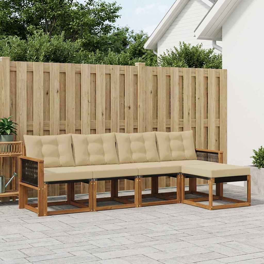 Outdoor-Sofagarnitur 5 stk. Natur und Beige